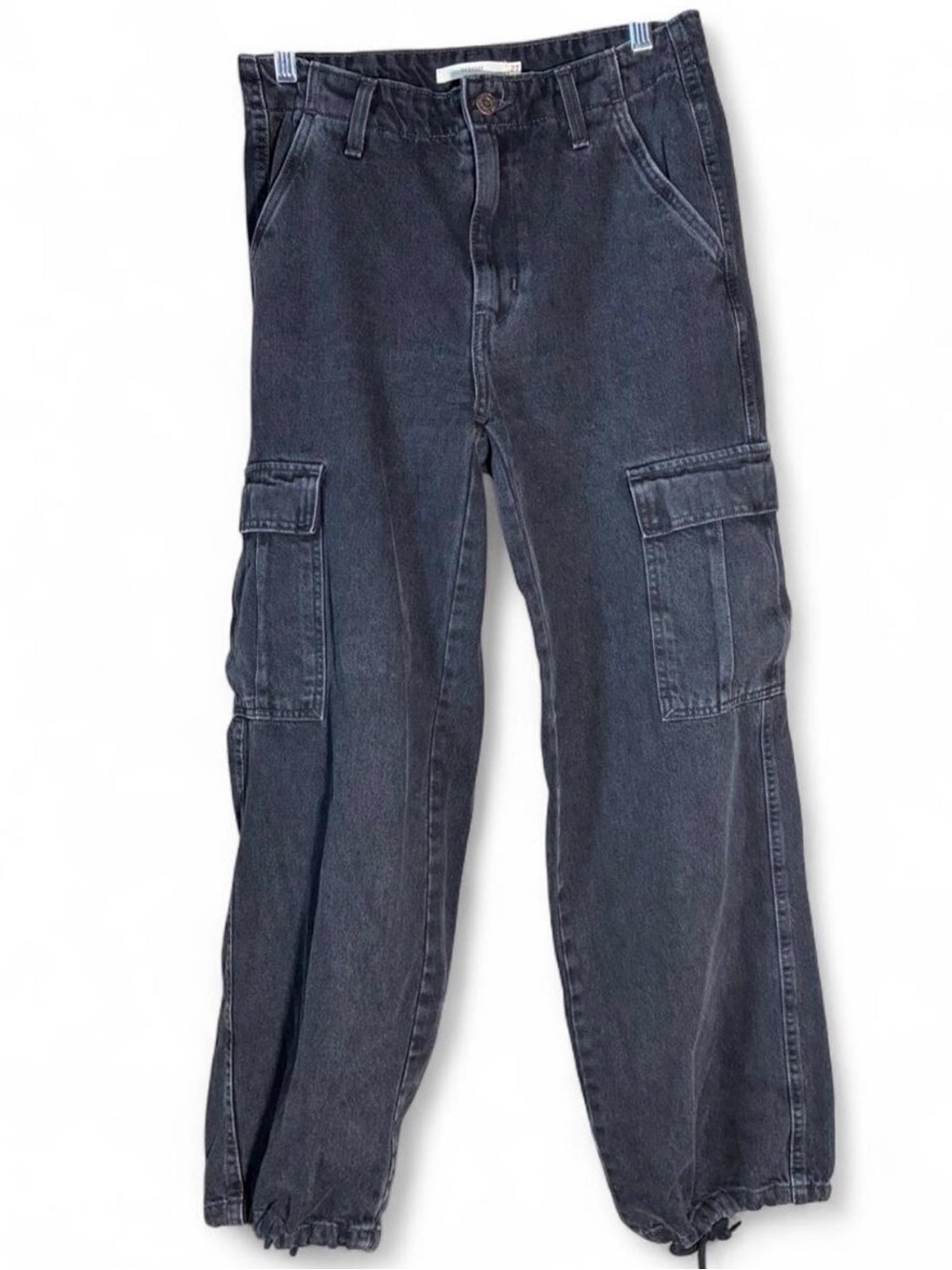 Levi’s 94 Baggy Black Wide Leg Drawstring Hem Cargo Jeans size 27 - Picture 2 of 7